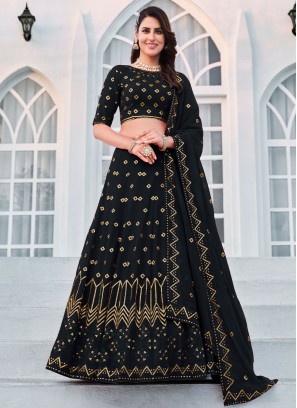 Navy Blue Georgette Sequins Embellished Lehenga Choli