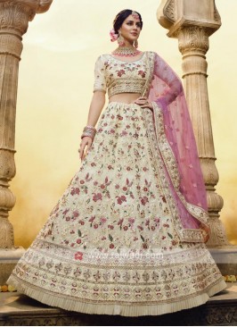 Georgette Lehenga Choli In Off White