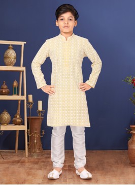 Georgette Lemon Yellow Thread Embroidered Kurta Pajama