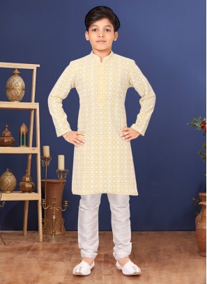 Georgette Lemon Yellow Thread Embroidered Kurta Pajama