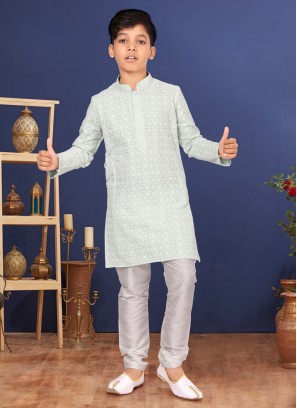 Georgette Light Pista Green Designer Kurta Pajama