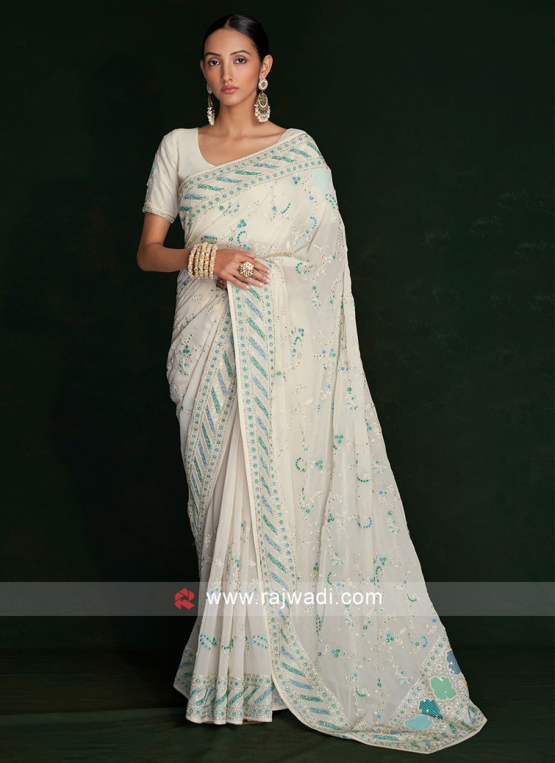 Pure Georgette Chikankari Saree ( Do Taar )