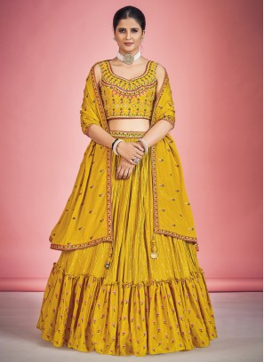 Georgette Mustard Yellow Stylish Lehenga Choli