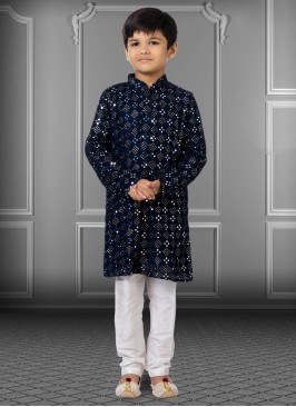 Georgette Navy Blue Embroidered Kurta Pajama