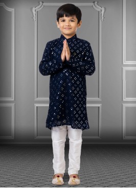 Georgette Navy Blue Embroidered Kurta Pajama