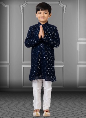 Georgette Navy Blue Embroidered Kurta Pajama