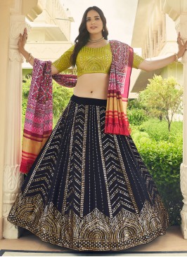 Designer Georgette Multi Color Embroidered Lehenga Choli