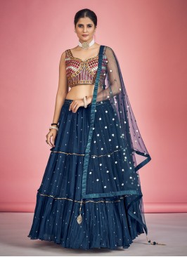 Georgette Navy Blue Embroidered Lehenga Choli