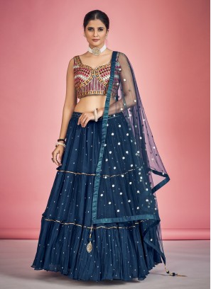 Georgette Navy Blue Embroidered Lehenga Choli