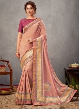 Georgette Patch Border Designer Saree in Pink