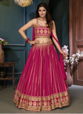 Georgette Pink Resham A Line Lehenga Choli