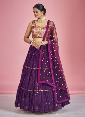 Georgette Purple Color Lehenga Choli With Dupatta