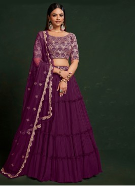 Georgette Purple Zari Embroidered Lehenga Choli