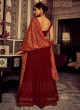 Georgette Maroon Embroidered A Line Lehenga Choli