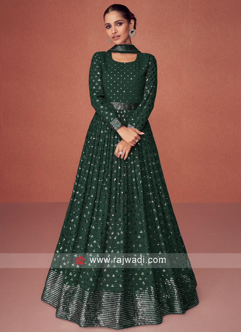 georgette resham designer salwar suit in green 43206