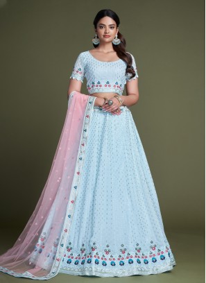 Georgette Sequins Embroidered Powder Blue Lehenga Choli