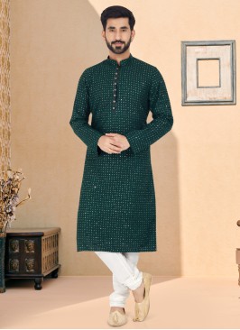 Georgette Sequins Embroidered Dark Green Kurta Pajama