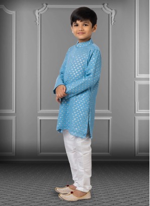 Georgette Sequins Embroidered Sky Blue Kurta Pajama