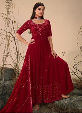 Maroon Georgette Sequins Palazzo Salwar Kameez