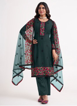 Designer Teal Georgette Embroidered Salwar Kameez