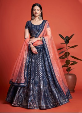 Georgette Sequins Trendy Lehenga Choli in Dark Blue