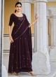 Purple Embroidered Georgette Palazzo Suit