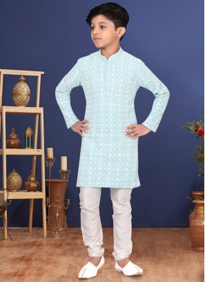 Georgette Thread Embroidered Kurta Pajama In Light Sky Blue