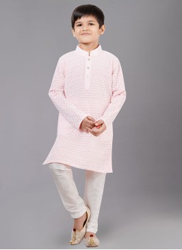 Georgette Thread Embroidered Light Pink Kurta Pajama