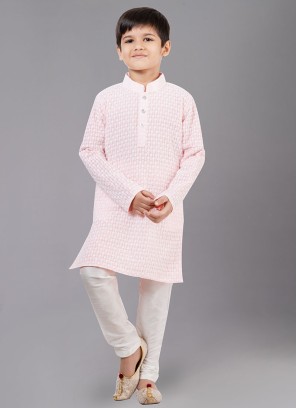 Georgette Thread Embroidered Light Pink Kurta Pajama