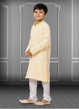 Georgette Thread Embroidered Light Yellow Kurta Pajama