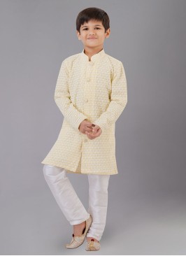 Georgette Thread Embroidered Light Yellow Kurta Pajama