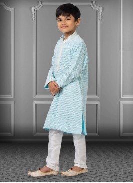 Georgette Thread Embroidered Sky Blue Kurta Pajama