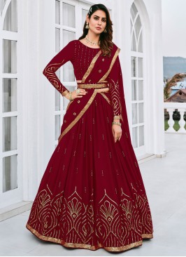 Designer Maroon Sequins Embellished Georgette Lehenga Choli