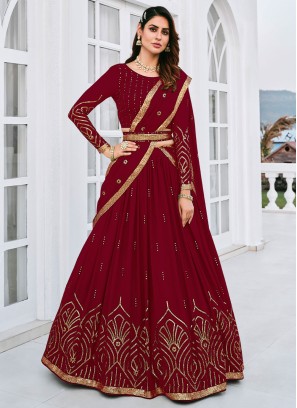 Designer Maroon Sequins Embellished Georgette Lehenga Choli