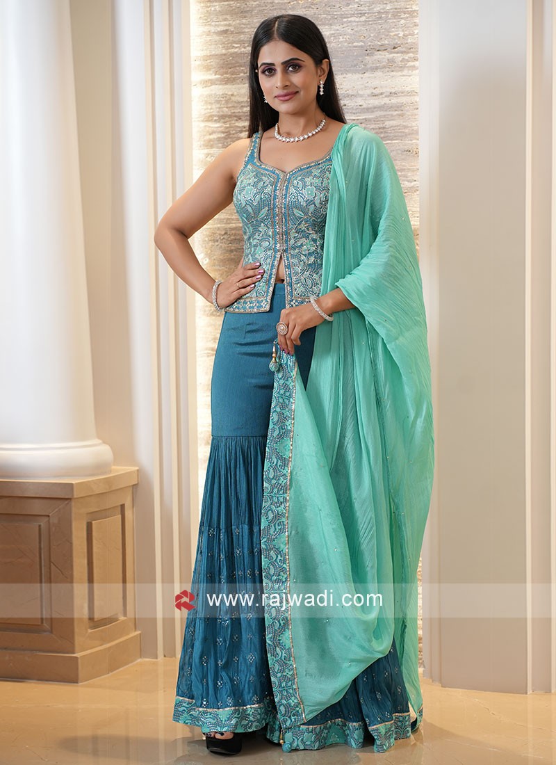 Blue sharara dress sale