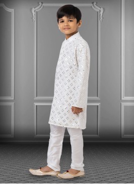 Georgette White Embroidered Kurta Pajama