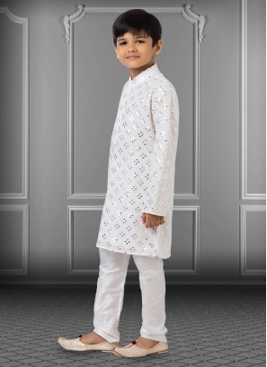 Georgette White Embroidered Kurta Pajama