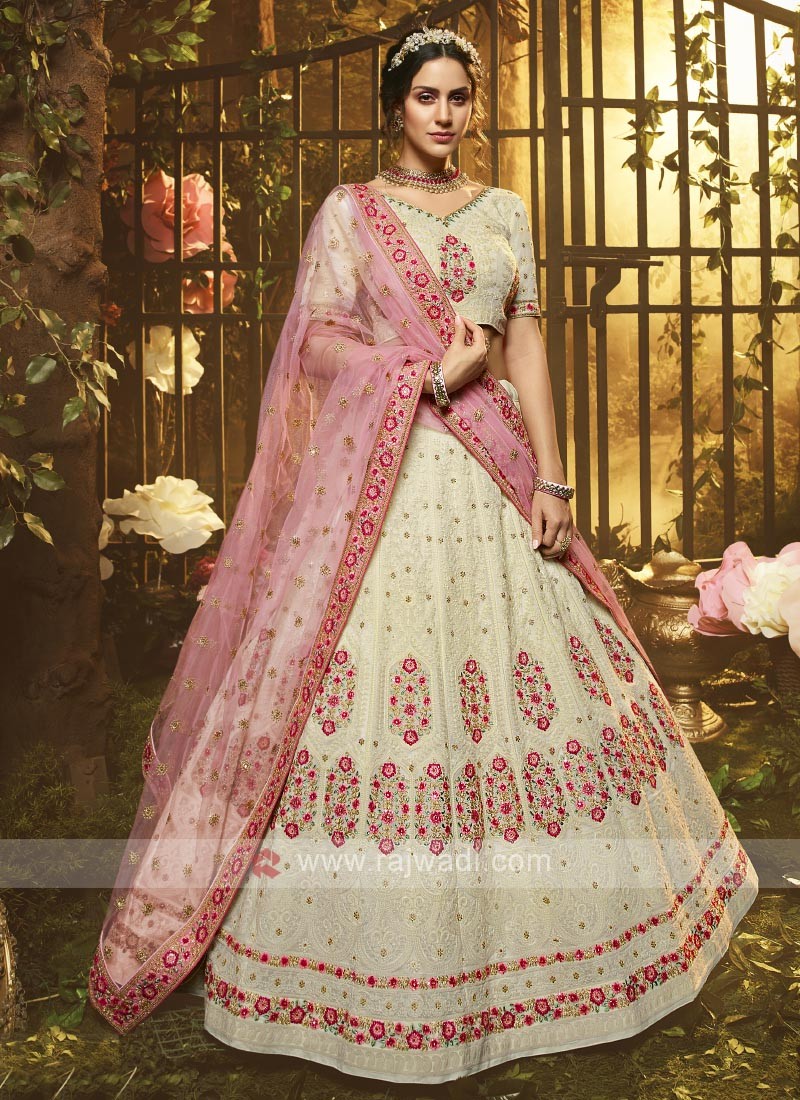 Ethnic Wear Organza Off White Embroidered Lehenga Choli – tapee.in