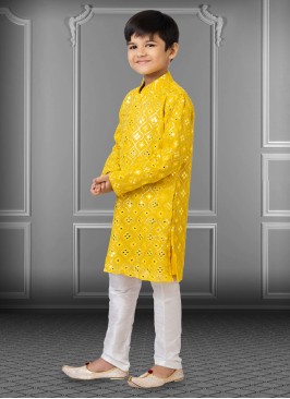 Georgette Yellow Embroidered Kurta Pajama