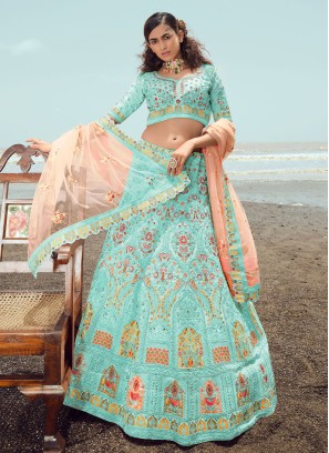 Georgette Turquoise A Line Lehenga Choli