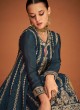 Peacock Blue Embroidered Chinon Readymade Palazzo Suit