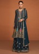 Peacock Blue Embroidered Chinon Readymade Palazzo Suit