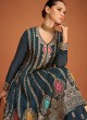 Peacock Blue Embroidered Chinon Readymade Palazzo Suit