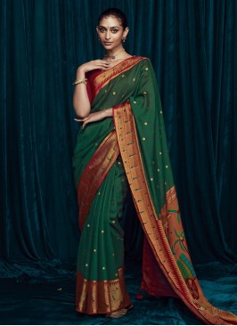 Red And Green Wedding Wear Art Silk Saree