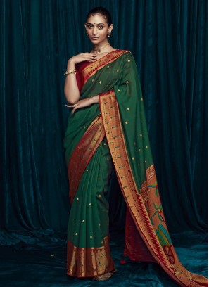 Red And Green Wedding Wear Art Silk Saree