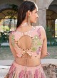 Peach Floral Printed Sequins Chinon Silk Lehenga Choli