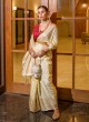 Cream Zari Weaving Satin Silk Classic Saree