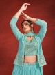 Aqua Blue Layered Georgette Lehenga Choli with Jacket