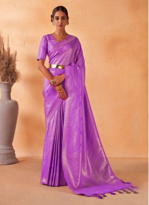 Glamorous Orchid Purple Silk Saree