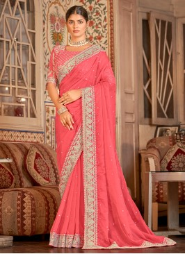 Pink Wedding Wear Designer Organza Saree